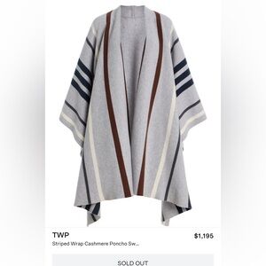 TWP Striped Gray and Brown Cashmere Poncho